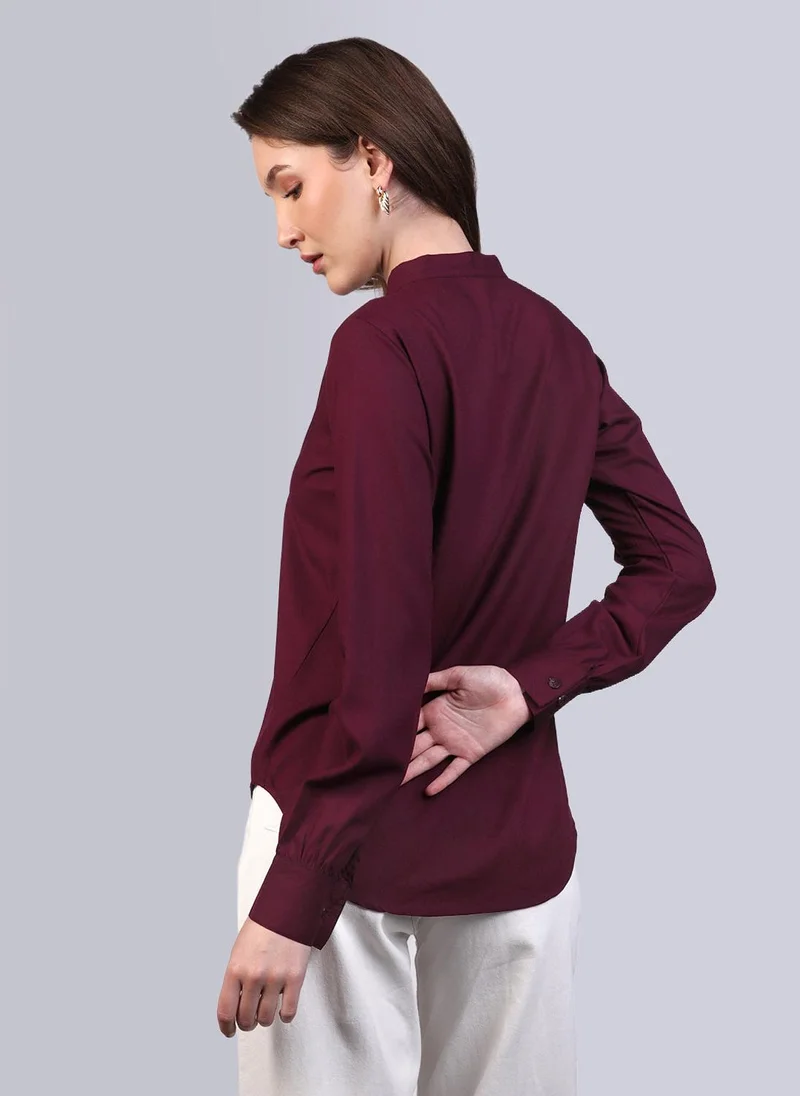 Urbano Fashion  Urbano Fashion Women's Maroon Modal Viscose Full Sleeve Regular Fit Casual Solid Shirt with Mandarin Collar for Women | Best Price UAE